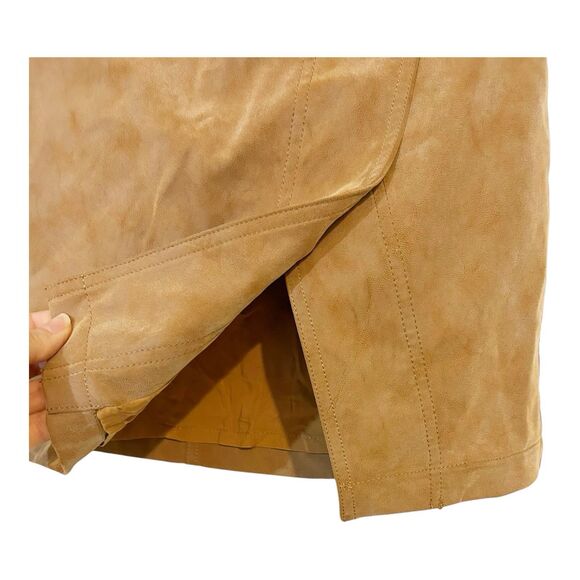 Free People ARI Faux Leather Wrap Mini Skirt Buckle Sz 0 Camel Tan M15 - Picture 3 of 6